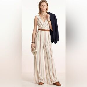 White & Red Striped Wide Leg Jumpsuit Size Small
